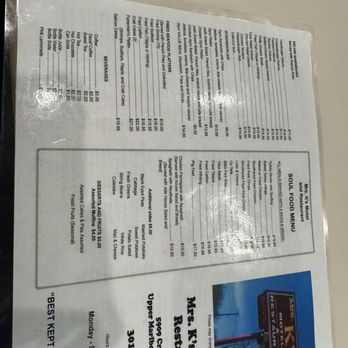 Mrs. K’s Restaurant menu 6